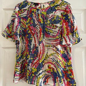 Talbots Multicolor Short-sleeve Floral Blouse, Size Medium